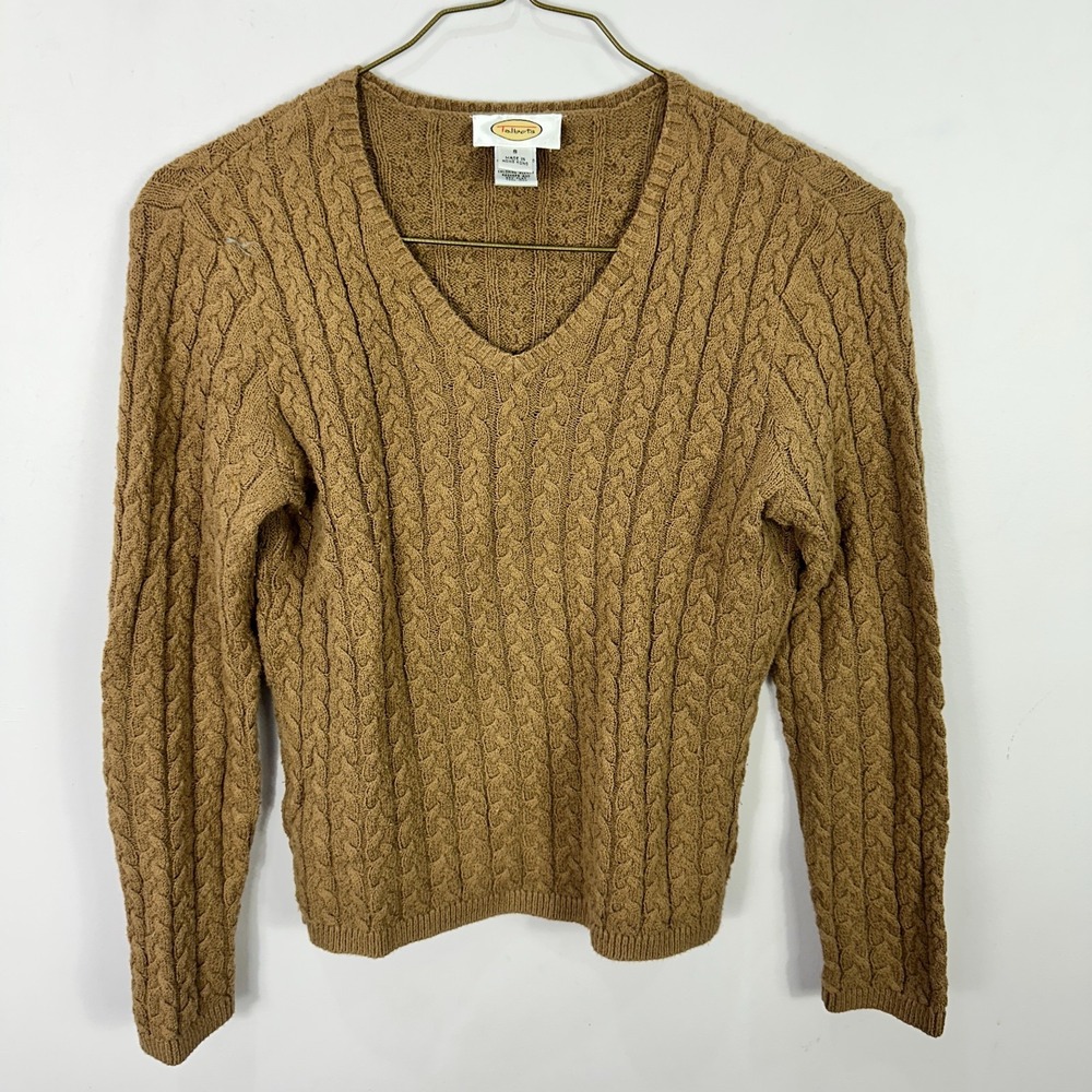Talbots Cableknit Sweater Womens Small Brown Fisherman Quiet Luxury Old Money
